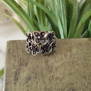 Purple Flowers Antique Silver Tone Adjustable Band Ring 💥3 for $24💥